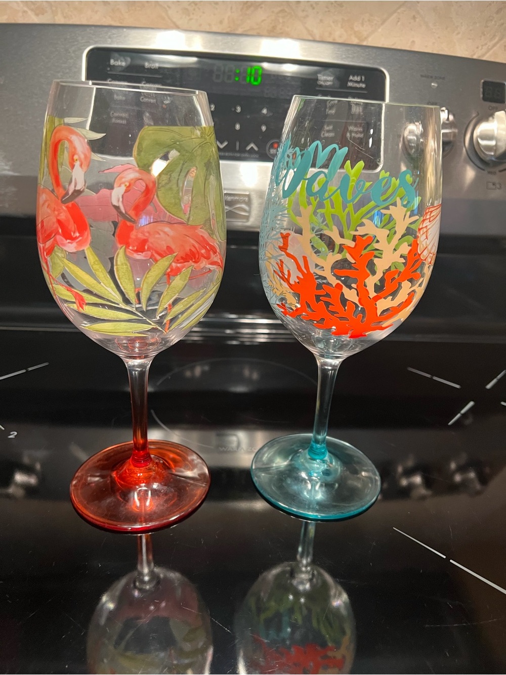 Tropical Flamingo & Coral Wine Glasses - Colorful Set (2)